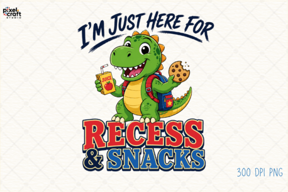 Cute Recess and Snacks Dino Shirt PNG for Kids