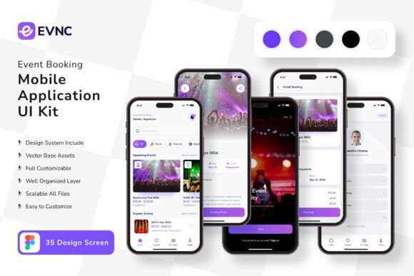 Event Booking App UI Kit: 35 Templates for Easy Mobile Design